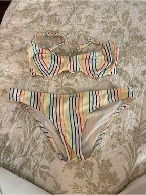 SOLID & STRIPED Multicolor Striped Bikini Top - White Base